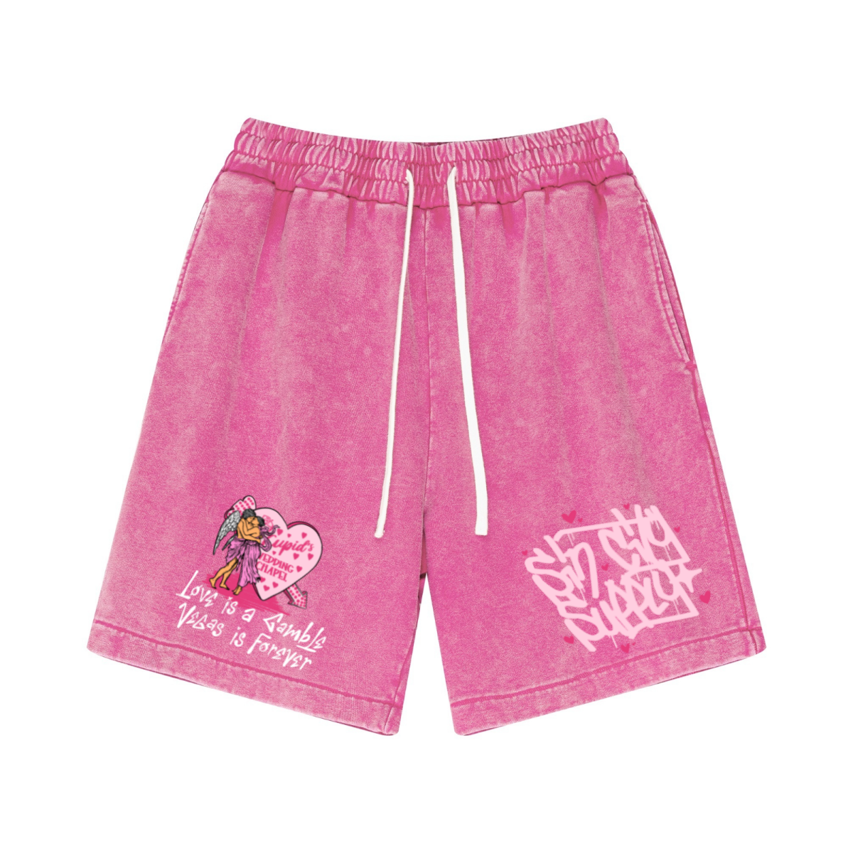 330GSM Men's Heavyweight 100% Cotton Snow-Washed Shorts Vintage Rose Pink