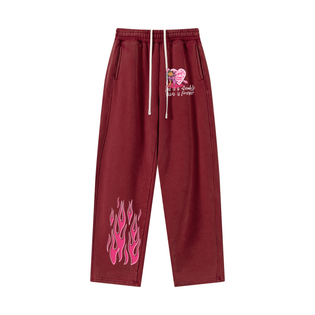 400GSM Men’s Vintage-Wash Scythe-Cut Barrel Pants Vintage Red