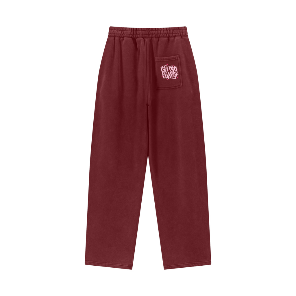 400GSM Men’s Vintage-Wash Scythe-Cut Barrel Pants Vintage Red