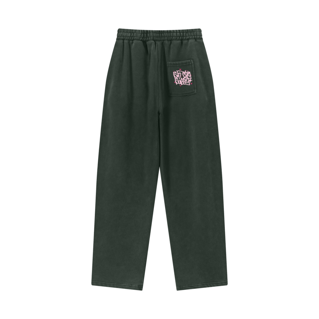 400GSM Men’s Vintage-Wash Scythe-Cut Barrel Pants Vintage Emerald Green