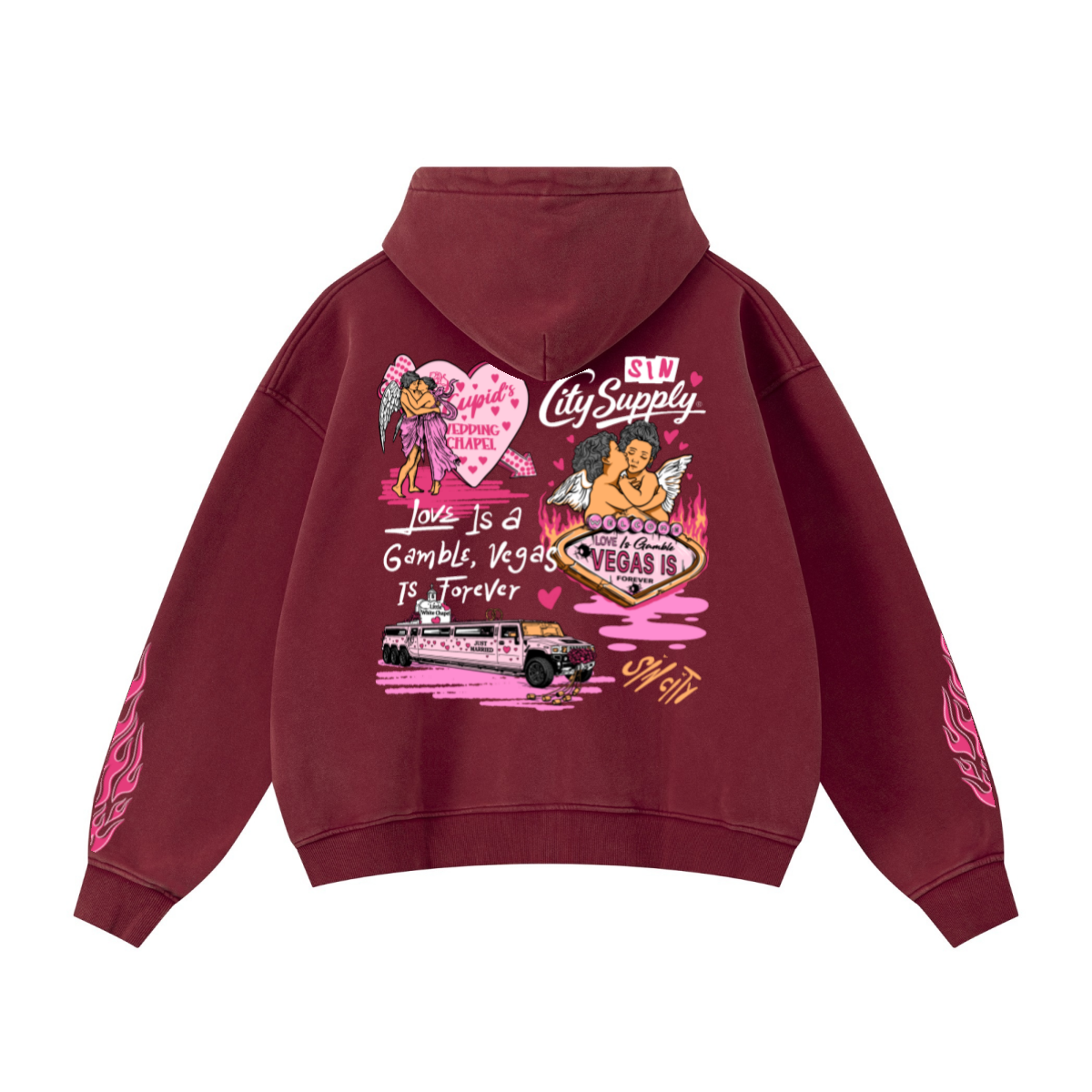 400GSM Unisex Vintage-Wash Boxy-Fit Zip-Up Hoodie Vintage Red