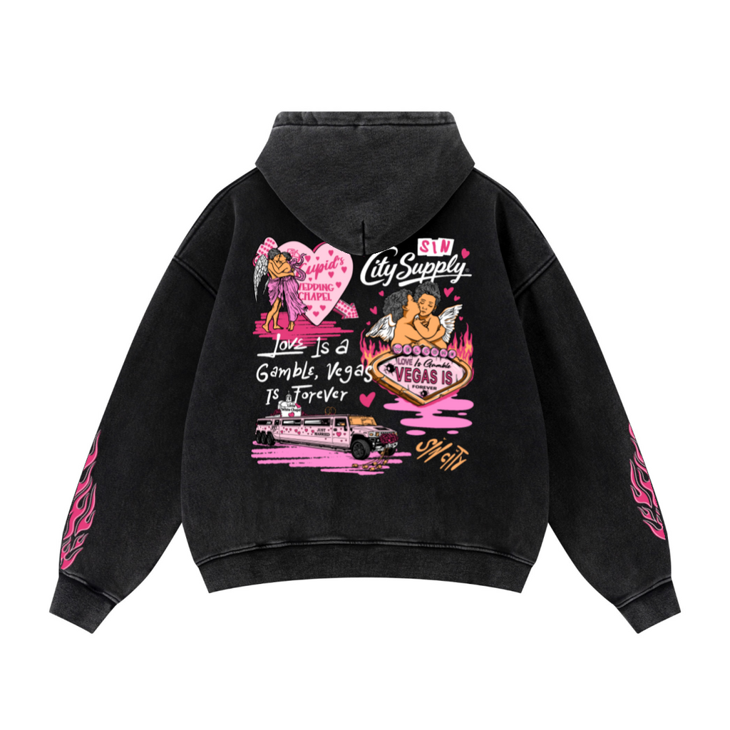 400GSM Unisex Vintage-Wash Boxy-Fit Zip-Up Hoodie Vintage Black