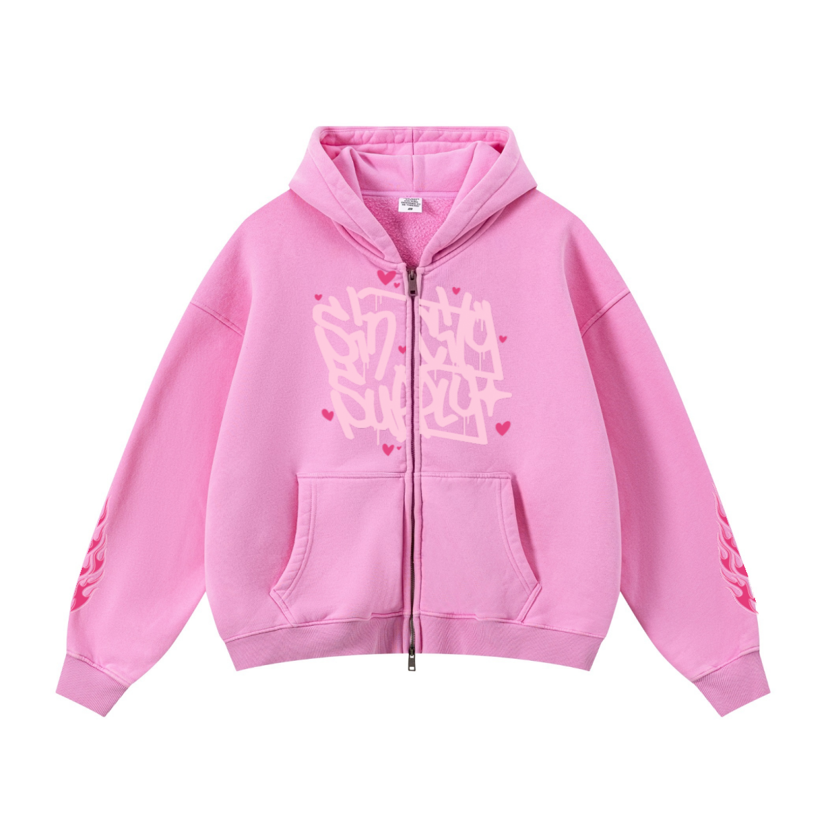 400GSM Unisex Vintage-Wash Boxy-Fit Zip-Up Hoodie Vintage Peach Pink